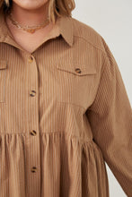 Load image into Gallery viewer, Taupe Pinstripe Curvy Top
