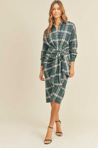 hunter plaid green midi dress