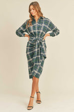 Load image into Gallery viewer, hunter plaid green midi dress
