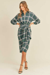 hunter plaid green midi dress