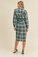 Load image into Gallery viewer, hunter plaid green midi dress
