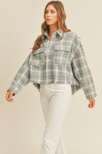 farrah flannel plaid shacket- blue