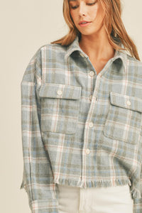 farrah flannel plaid shacket- blue