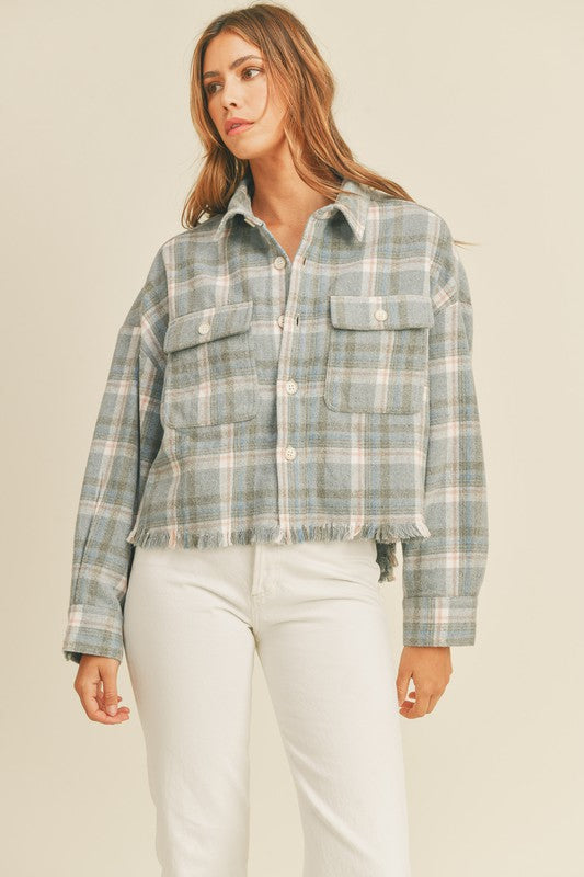 farrah flannel plaid shacket- blue