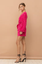 Load image into Gallery viewer, Hot Pink Sequin Wrap Dress

