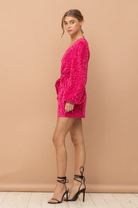 Hot Pink Sequin Wrap Dress