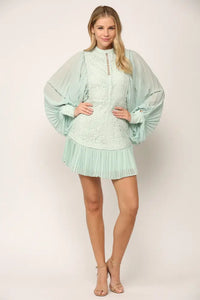 Minnie Mint Pleated Lace Dress