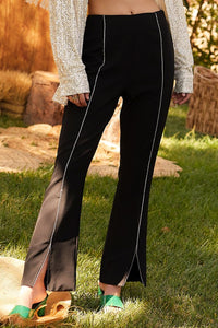 Black Rhinestone Slit Pants