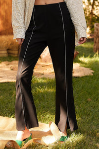 Black Rhinestone Slit Pants