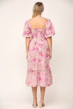 Load image into Gallery viewer, Pink Floral Square Neck Midi Dress
