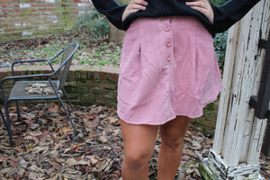 Pink Corduroy Button Skirt