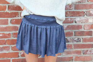 Navy Smocked Skort