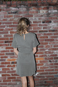 Olive Linen Tie Waist Dress