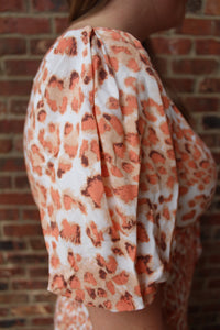 Peach Leopard Puff Sleeve Dress
