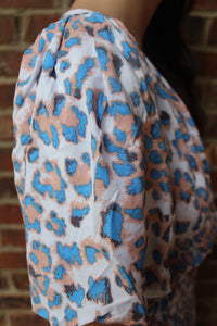 Blue Leopard Puff Sleeve Dress