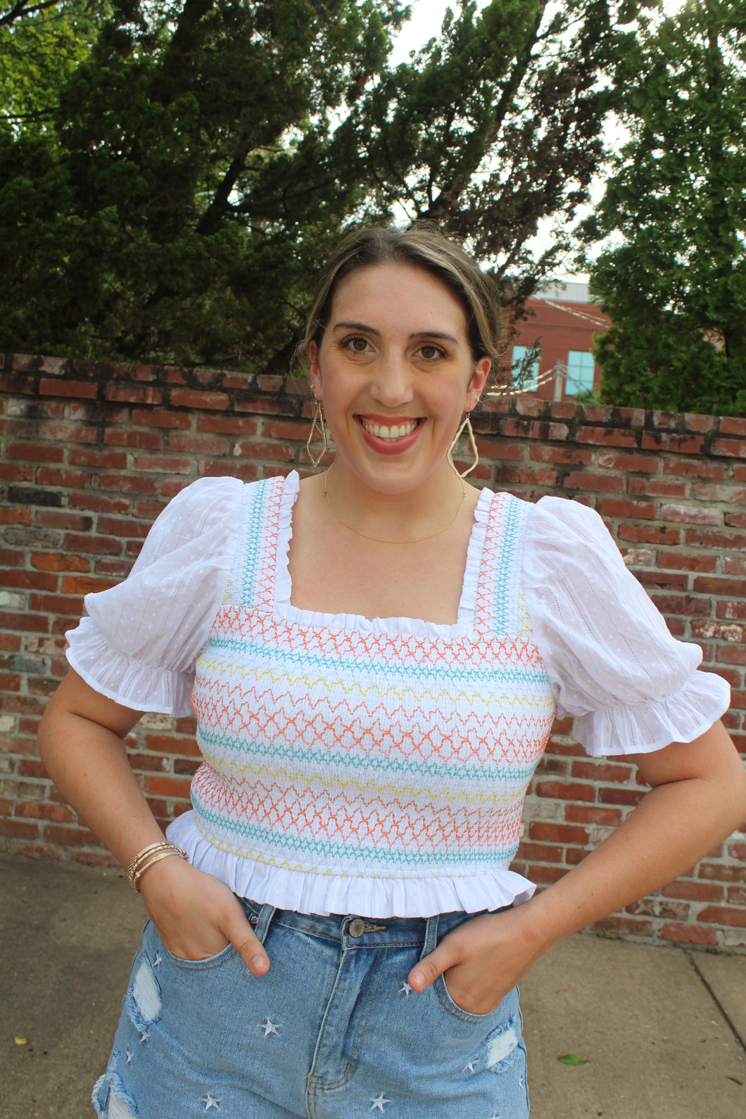 White Festive Smocked Top