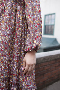 Taupe Long Sleeve Floral Maxi Dress