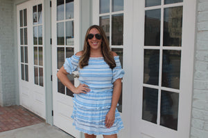 Blue Ruched Striped Set