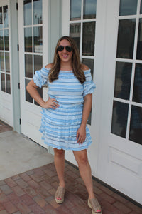 Blue Ruched Striped Set