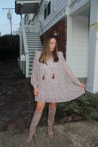 Natural Paisley Ruffle Dress