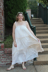 Bre Beige Gingham Maxi Dress