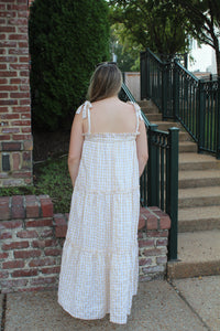 Bre Beige Gingham Maxi Dress