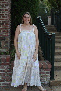 Bre Beige Gingham Maxi Dress