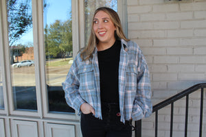 farrah flannel plaid shacket- blue