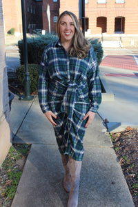 hunter plaid green midi dress