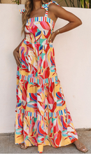 Load image into Gallery viewer, Abstract Print Trim Striped Maxi Dress
