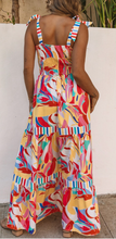 Load image into Gallery viewer, Abstract Print Trim Striped Maxi Dress
