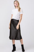 Load image into Gallery viewer, Molly Black Satin Midi Skirt
