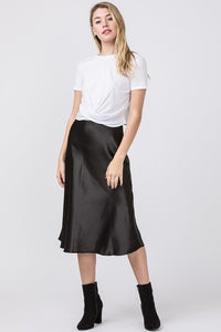 Molly Black Satin Midi Skirt