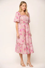 Load image into Gallery viewer, Pink Floral Square Neck Midi Dress
