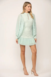 Minnie Mint Pleated Lace Dress