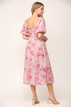 Load image into Gallery viewer, Pink Floral Square Neck Midi Dress
