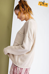 Curvy Oatmeal Pocket Sweater