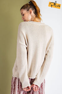 Curvy Oatmeal Pocket Sweater