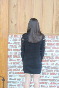 Black Turtleneck Sweater Sequin Sleeve Dress