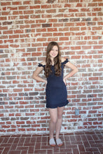 Load image into Gallery viewer, Navy Off the Shoulder Ruffle Dress
