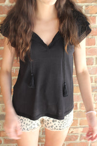 Black Double Ruffle Top