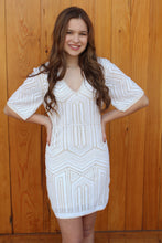 Load image into Gallery viewer, White &amp; Cream Sequin Beaded Mini Dress
