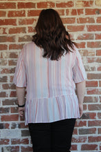 Load image into Gallery viewer, Pink Striped Button-Down Peplum Top Curvy
