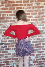 Load image into Gallery viewer, Red Off the Shoulder Wavy Hem Bodysuit
