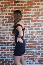 Load image into Gallery viewer, Navy Off the Shoulder Ruffle Dress
