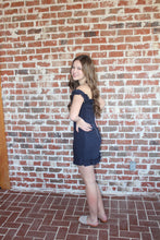 Load image into Gallery viewer, Navy Off the Shoulder Ruffle Dress
