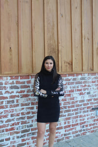 Black Turtleneck Sweater Sequin Sleeve Dress