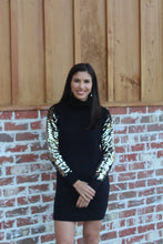 Load image into Gallery viewer, Black Turtleneck Sweater Sequin Sleeve Dress
