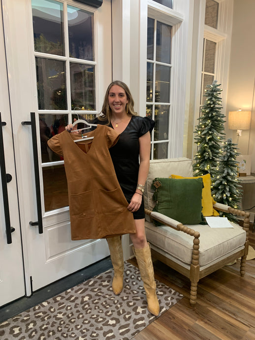 logan leather camel dress