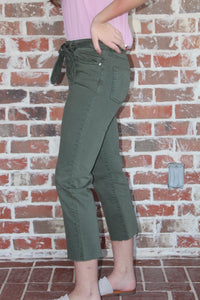 Olive Washed Cropped Jeans